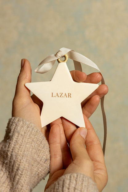 Frosted  |  personalizovana handmade zvezdica za jelku od gipsa